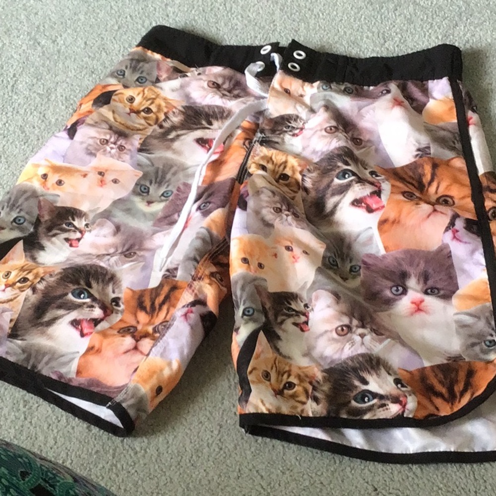 Bioworld Cat Print Swim Trunks - Multicolor